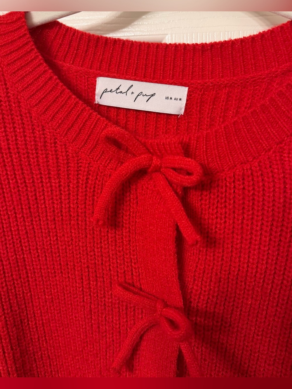 Petal & Pup bright red knit cardigan with bows